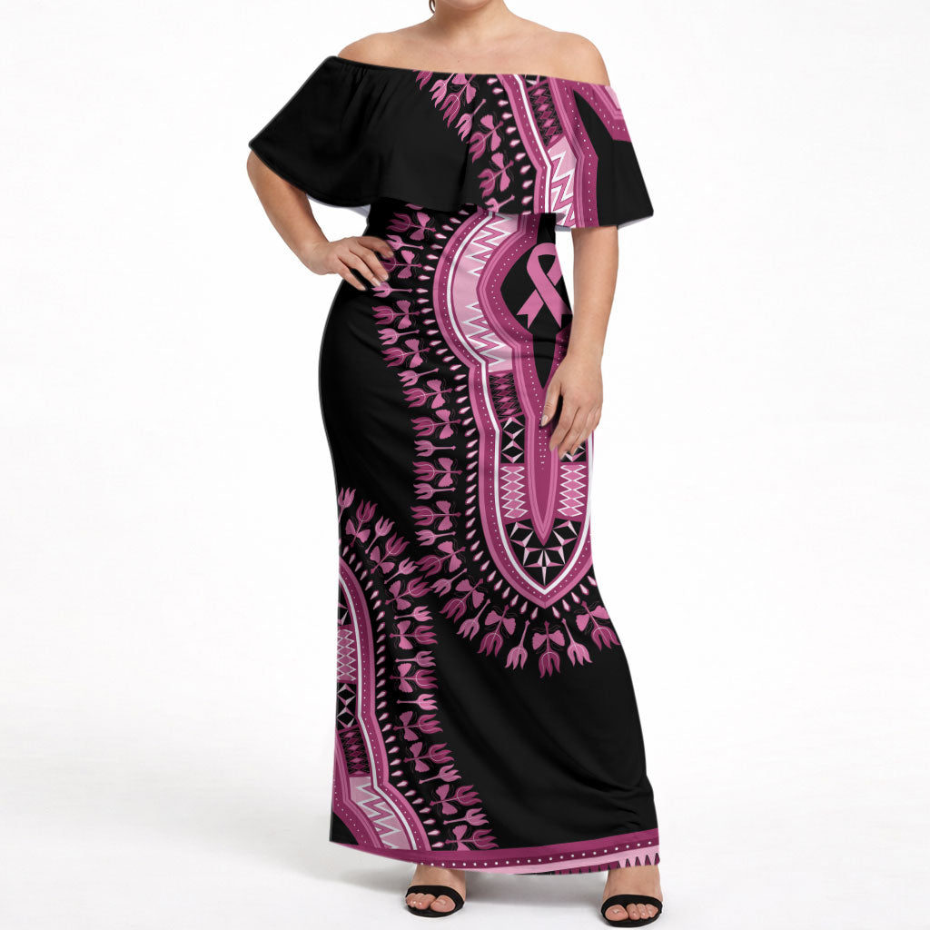 Breast Cancer Pink Ribbon Off Shoulder Maxi Dress Dashiki Style