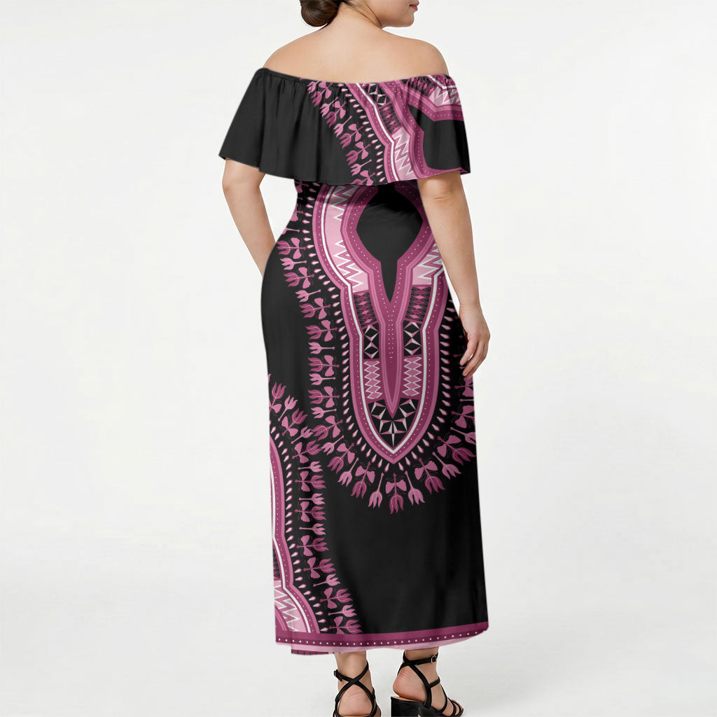 Breast Cancer Pink Ribbon Off Shoulder Maxi Dress Dashiki Style