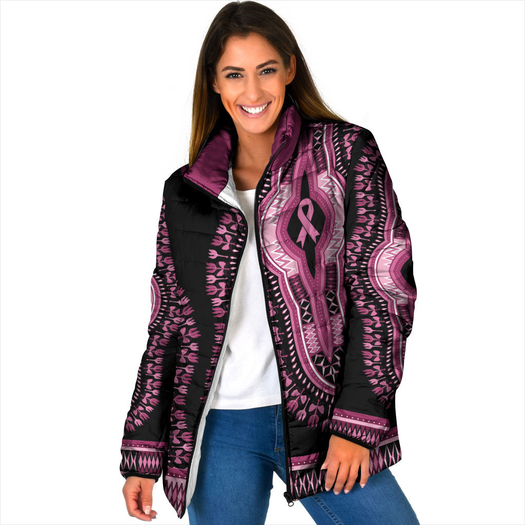Breast Cancer Pink Ribbon Padded Jacket Dashiki Style