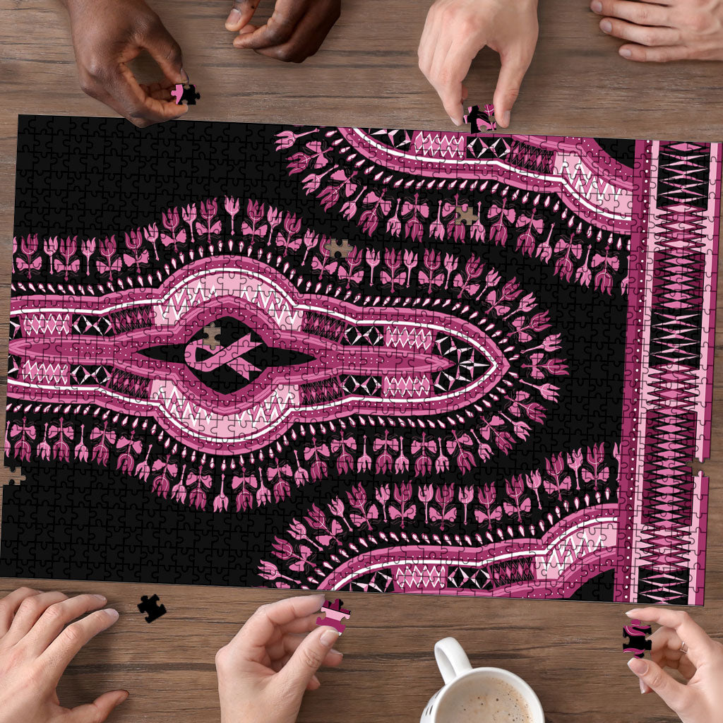 Breast Cancer Pink Ribbon Puzzle Dashiki Style