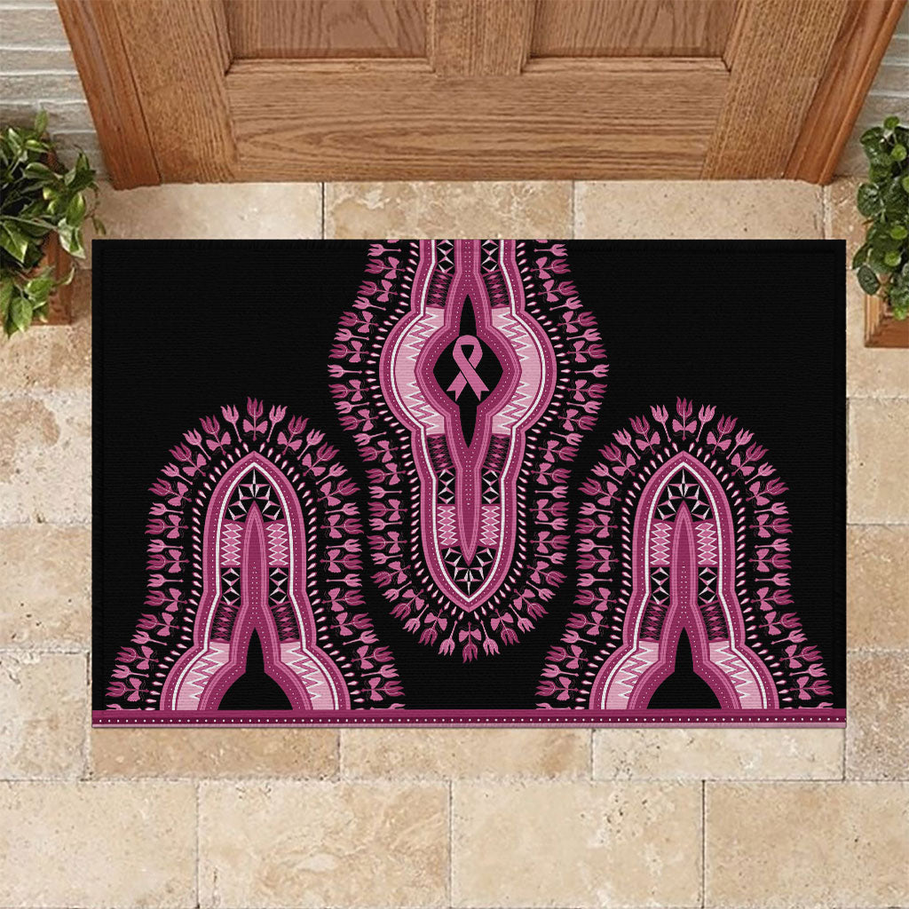 Breast Cancer Pink Ribbon Rubber Doormat Dashiki Style