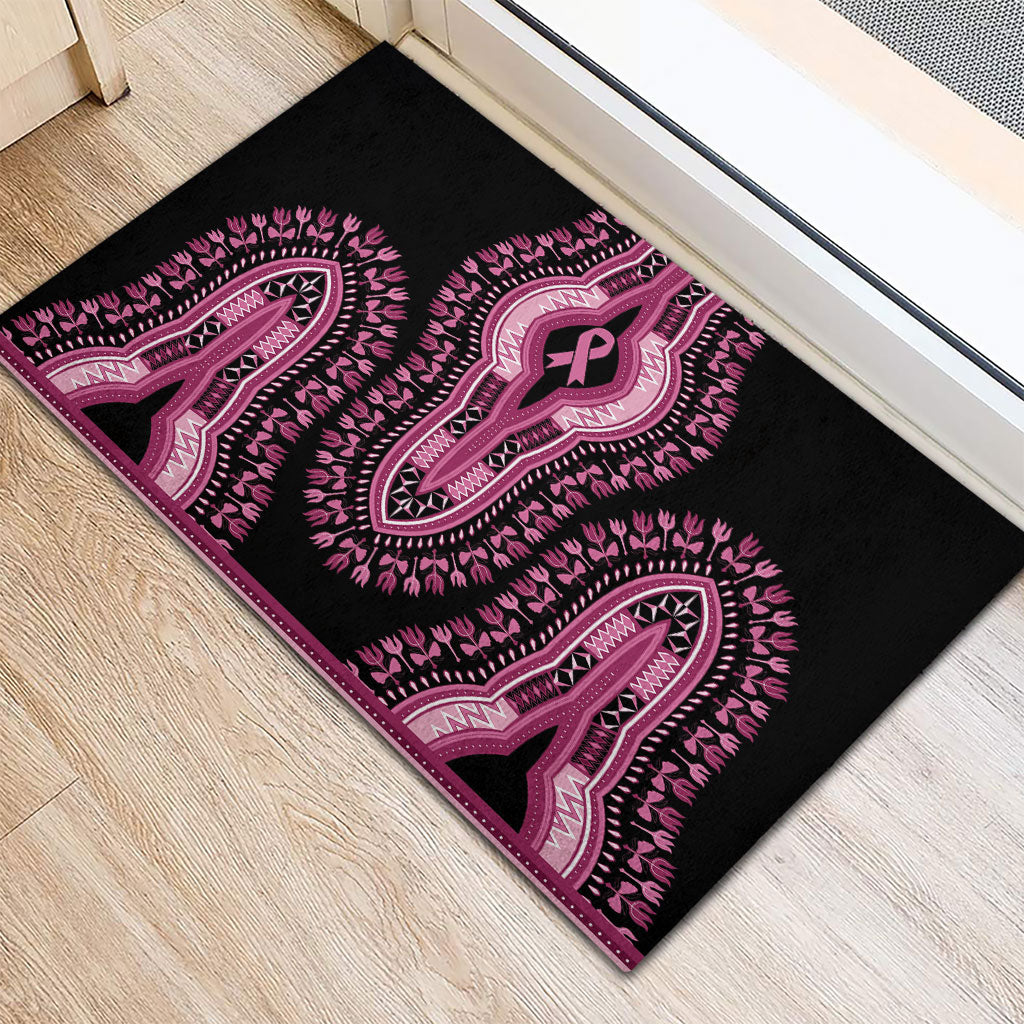 Breast Cancer Pink Ribbon Rubber Doormat Dashiki Style