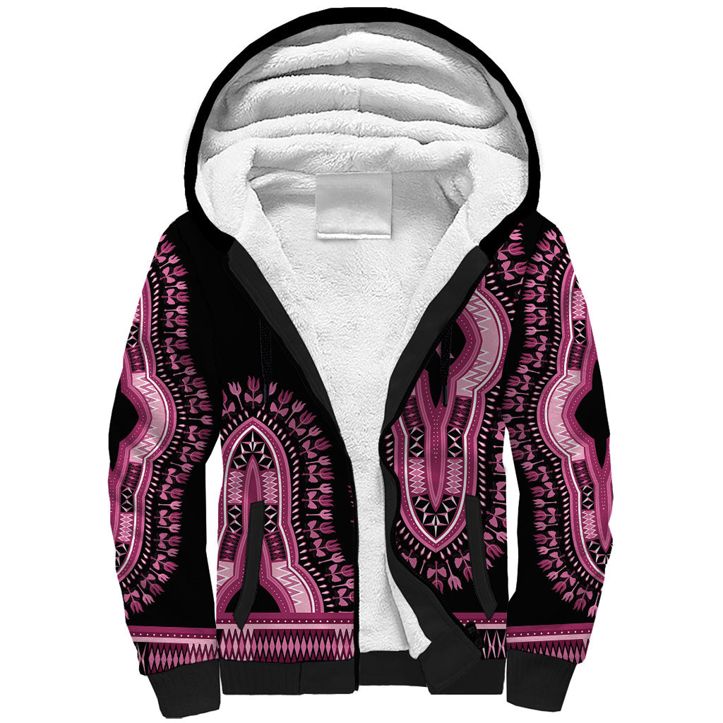 Breast Cancer Pink Ribbon Sherpa Hoodie Dashiki Style