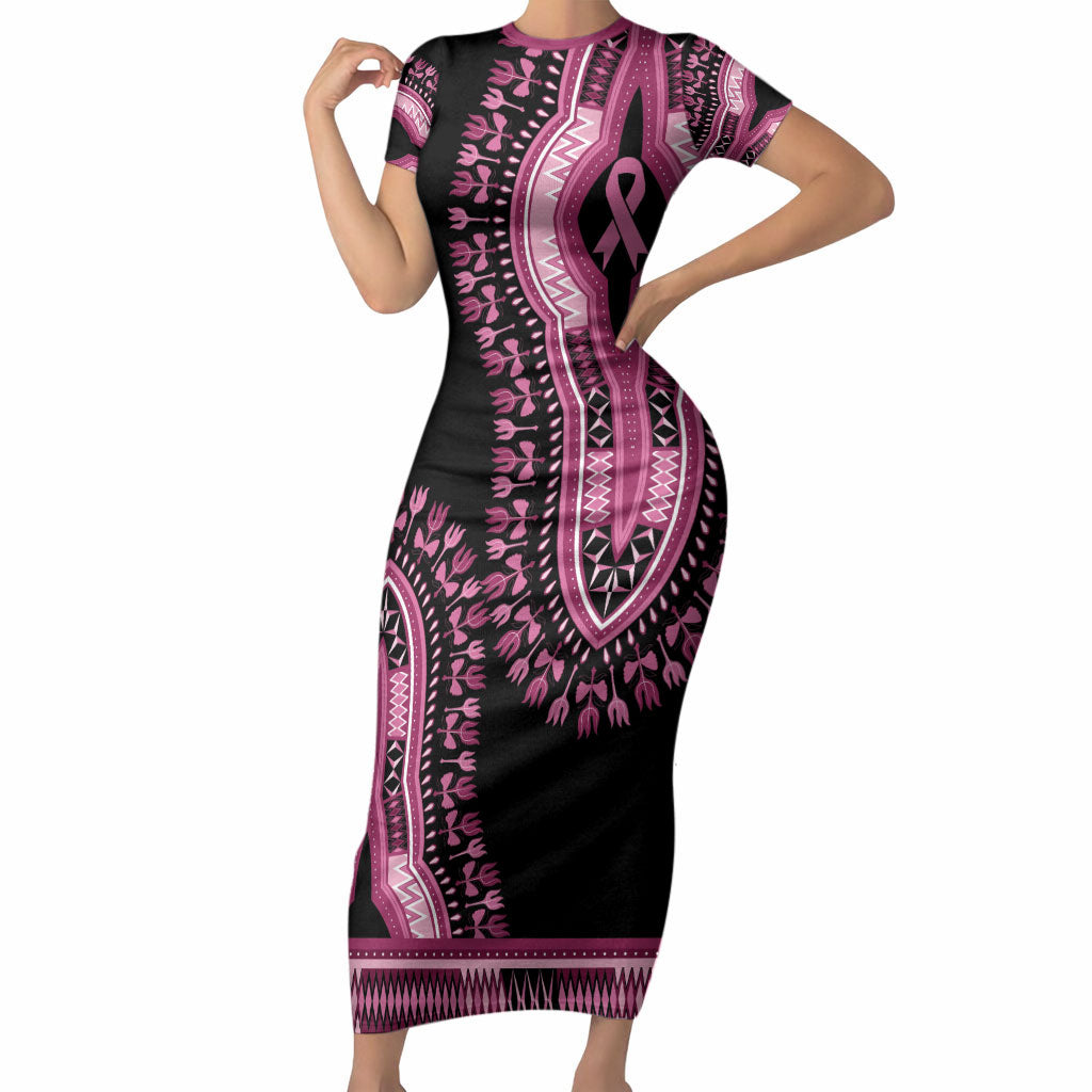 Breast Cancer Pink Ribbon Short Sleeve Bodycon Dress Dashiki Style