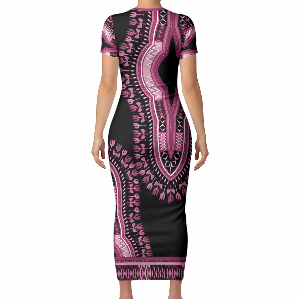 Breast Cancer Pink Ribbon Short Sleeve Bodycon Dress Dashiki Style