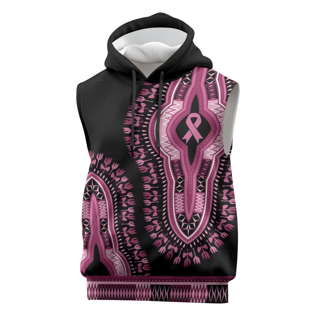 Breast Cancer Pink Ribbon Sleeveless Hoodie Dashiki Style