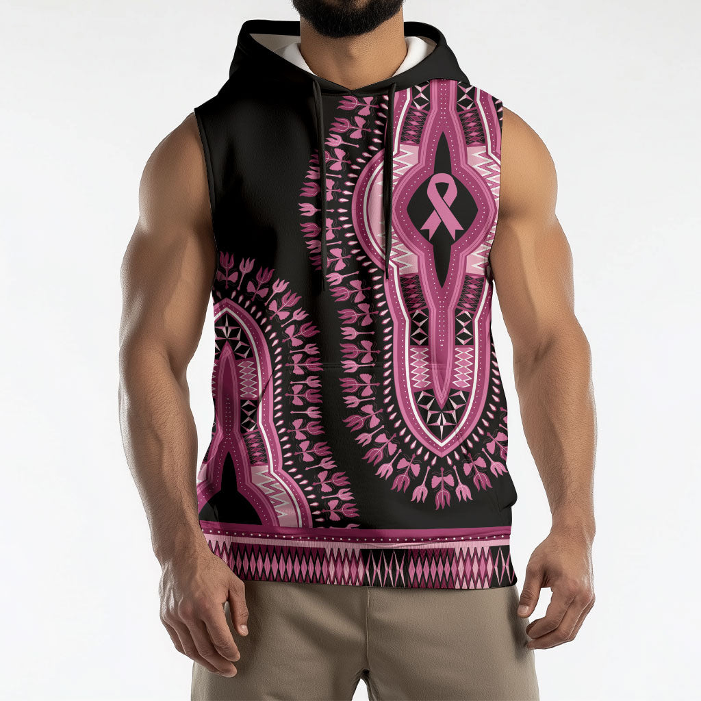 Breast Cancer Pink Ribbon Sleeveless Hoodie Dashiki Style