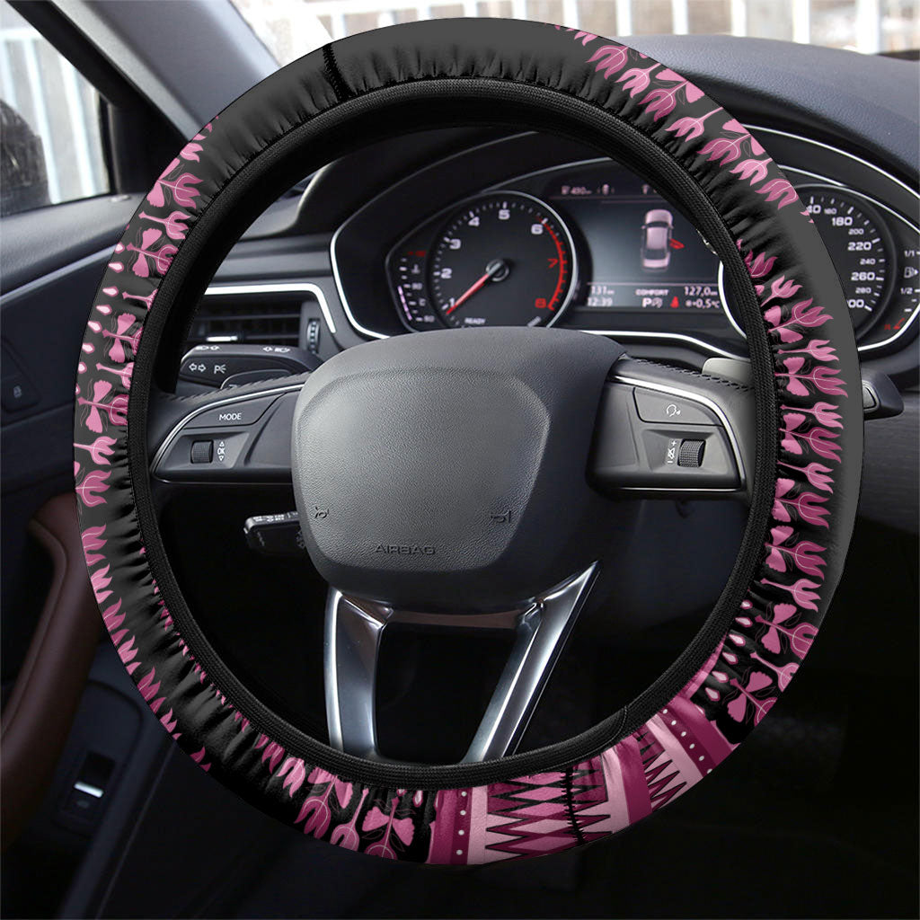 Breast Cancer Pink Ribbon Steering Wheel Cover Dashiki Style