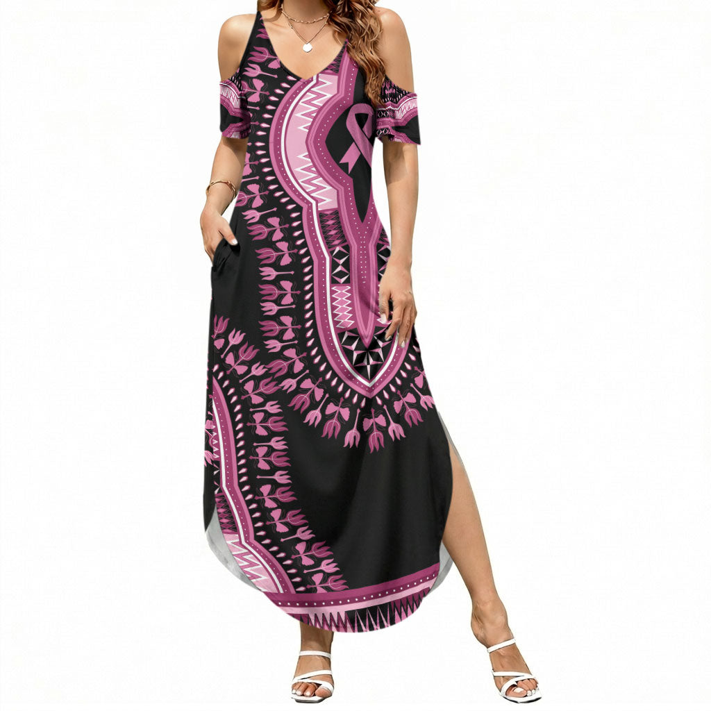 Breast Cancer Pink Ribbon Summer Maxi Dress Dashiki Style