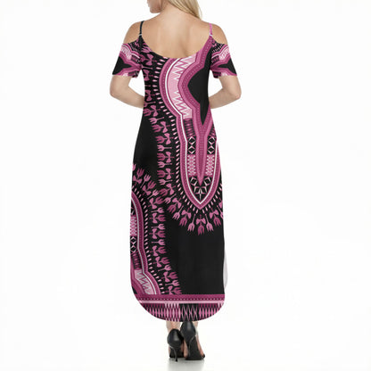 Breast Cancer Pink Ribbon Summer Maxi Dress Dashiki Style