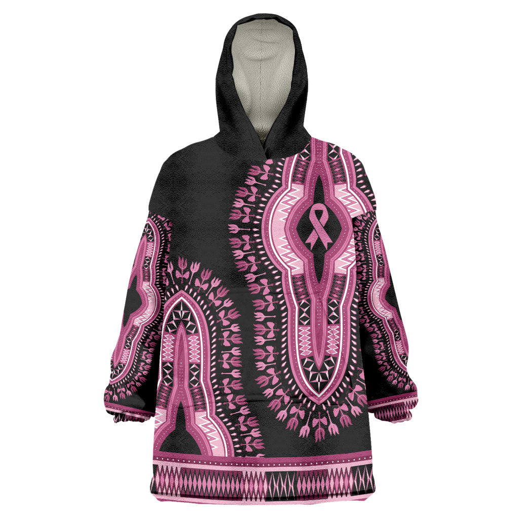Breast Cancer Pink Ribbon Wearable Blanket Hoodie Dashiki Style