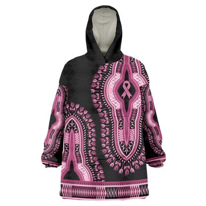 Breast Cancer Pink Ribbon Wearable Blanket Hoodie Dashiki Style