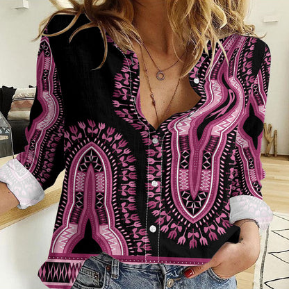 Breast Cancer Pink Ribbon Women Casual Shirt Dashiki Style
