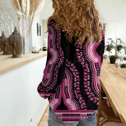 Breast Cancer Pink Ribbon Women Casual Shirt Dashiki Style