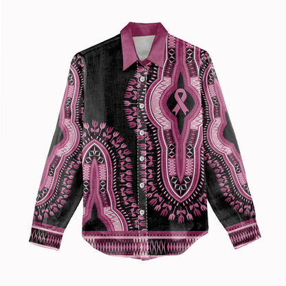 Breast Cancer Pink Ribbon Women Casual Shirt Dashiki Style