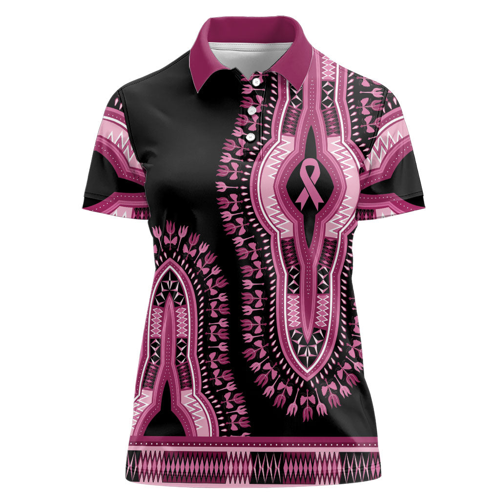 Breast Cancer Pink Ribbon Women Polo Shirt Dashiki Style