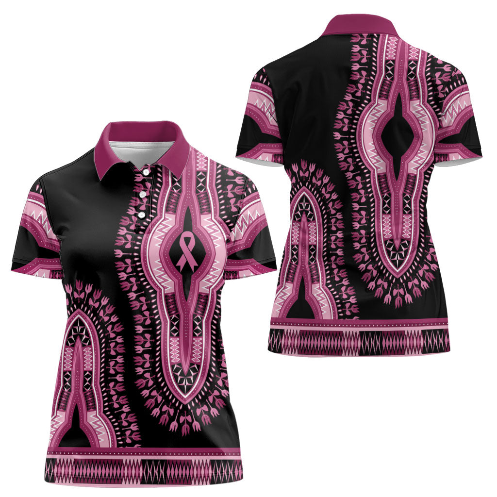 Breast Cancer Pink Ribbon Women Polo Shirt Dashiki Style