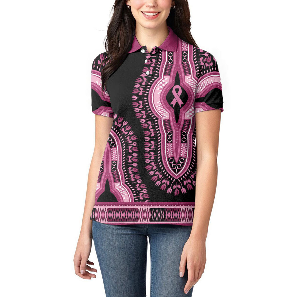Breast Cancer Pink Ribbon Women Polo Shirt Dashiki Style