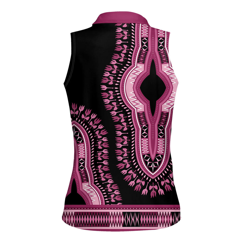 Breast Cancer Pink Ribbon Women Sleeveless Polo Shirt Dashiki Style