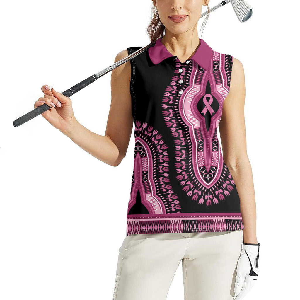 Breast Cancer Pink Ribbon Women Sleeveless Polo Shirt Dashiki Style