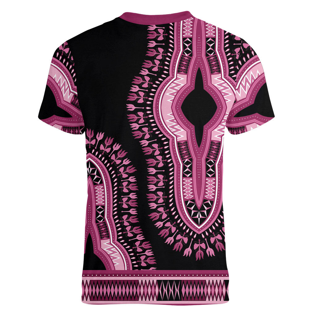 Breast Cancer Pink Ribbon Women V-Neck T-Shirt Dashiki Style