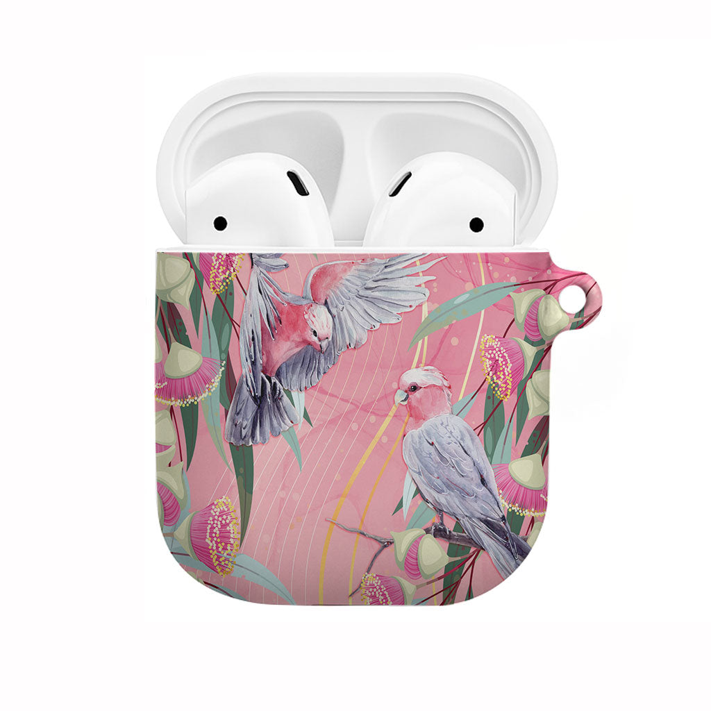 Australia Breast Cancer AirPods Case Pink Galah with Eucalyptus Flowers
