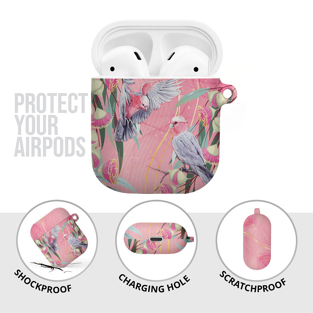 Australia Breast Cancer AirPods Case Pink Galah with Eucalyptus Flowers