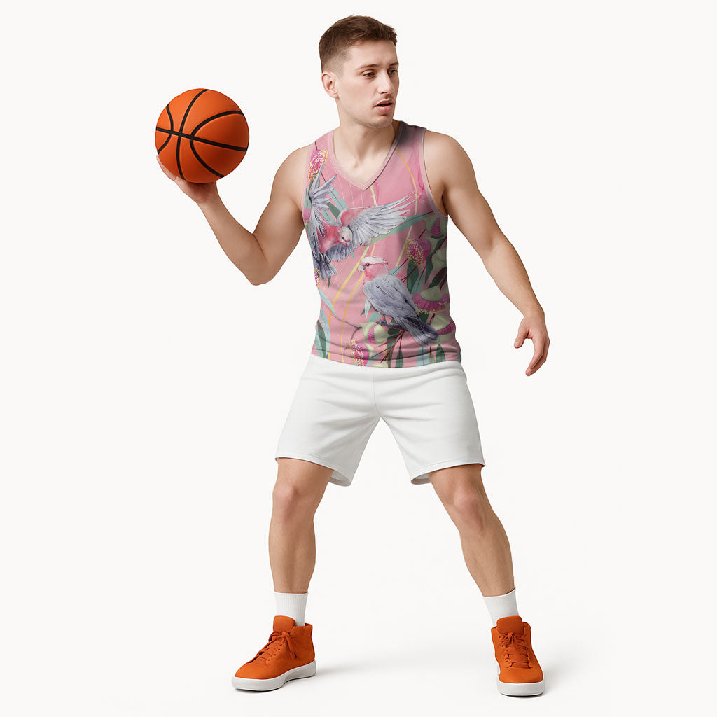 Australia Breast Cancer Basketball Jersey Pink Galah with Eucalyptus Flowers