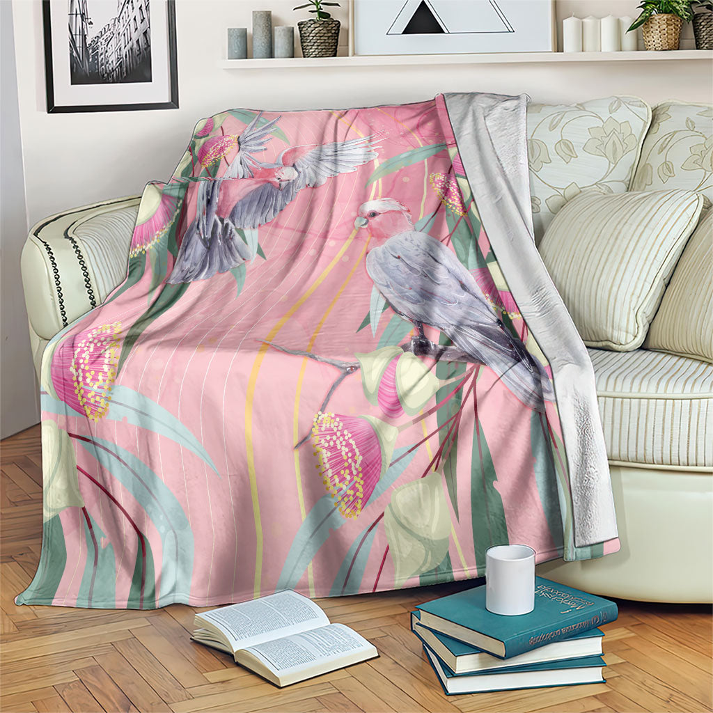 Australia Breast Cancer Blanket Pink Galah with Eucalyptus Flowers