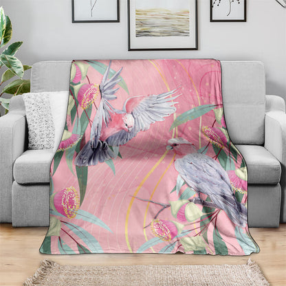 Australia Breast Cancer Blanket Pink Galah with Eucalyptus Flowers