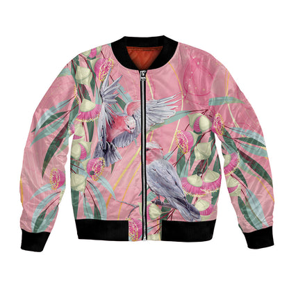Australia Breast Cancer Bomber Jacket Pink Galah with Eucalyptus Flowers