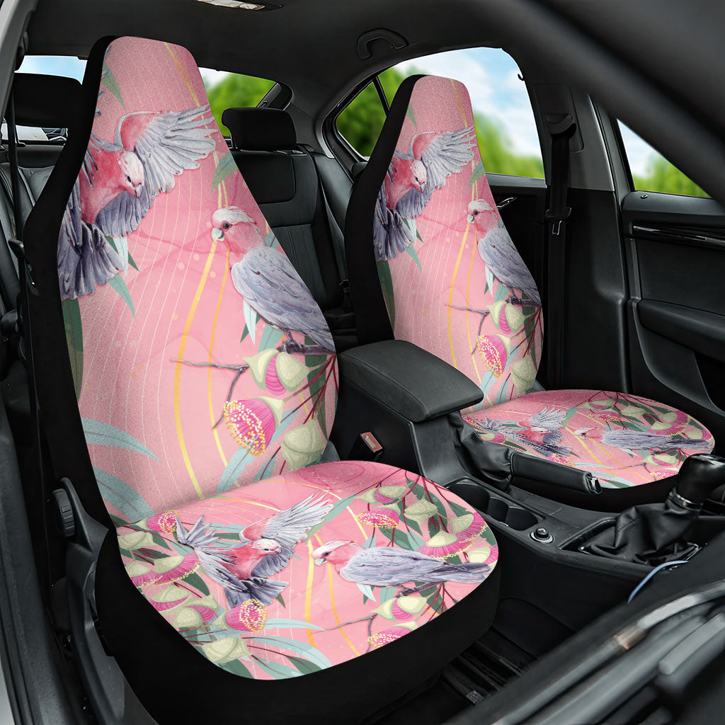 Australia Breast Cancer Car Seat Cover Pink Galah with Eucalyptus Flowers