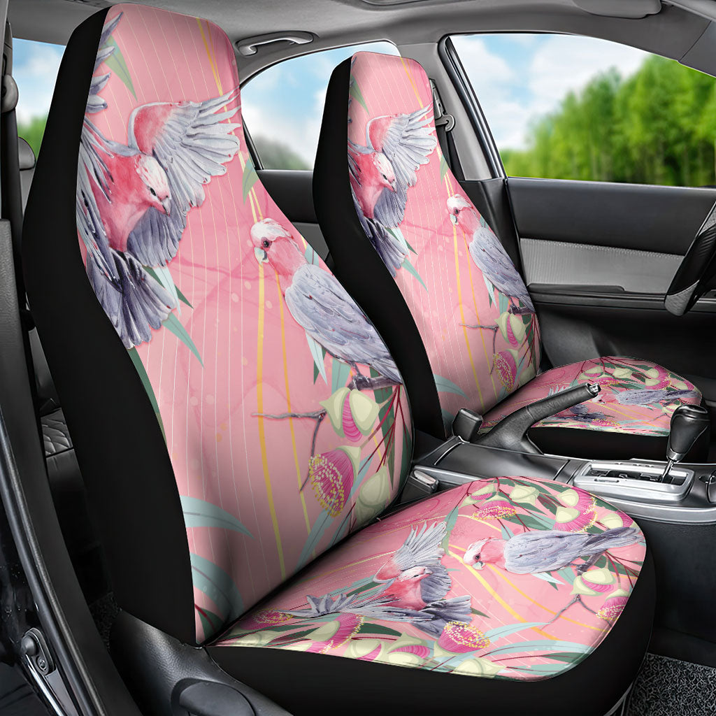 Australia Breast Cancer Car Seat Cover Pink Galah with Eucalyptus Flowers