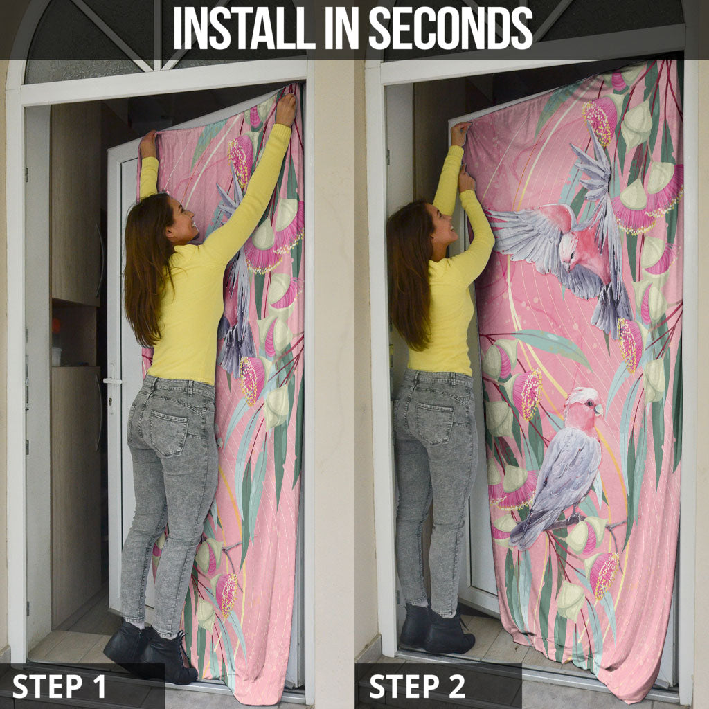 Australia Breast Cancer Door Cover Pink Galah with Eucalyptus Flowers