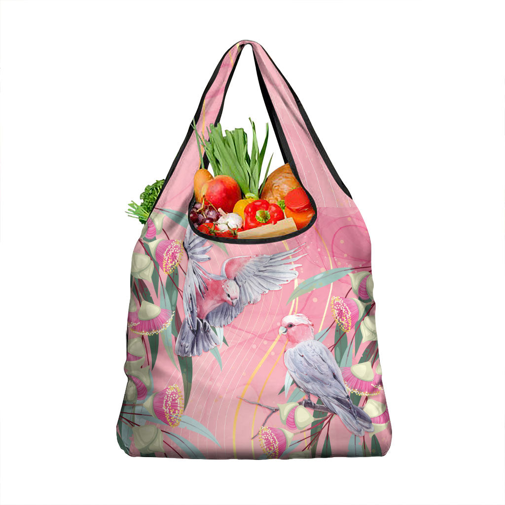 Australia Breast Cancer Grocery Bag Pink Galah with Eucalyptus Flowers
