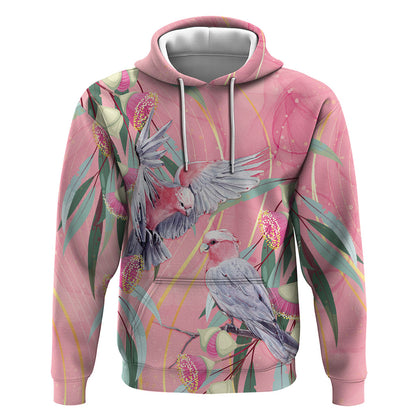 Australia Breast Cancer Hoodie Pink Galah with Eucalyptus Flowers