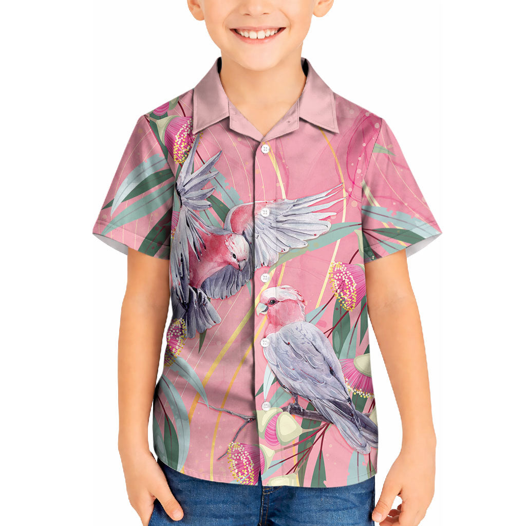 Australia Breast Cancer Kid Hawaiian Shirt Pink Galah with Eucalyptus Flowers