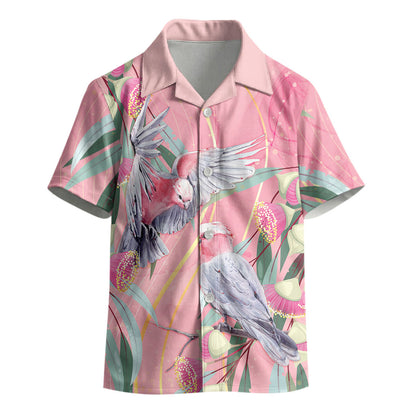 Australia Breast Cancer Kid Hawaiian Shirt Pink Galah with Eucalyptus Flowers