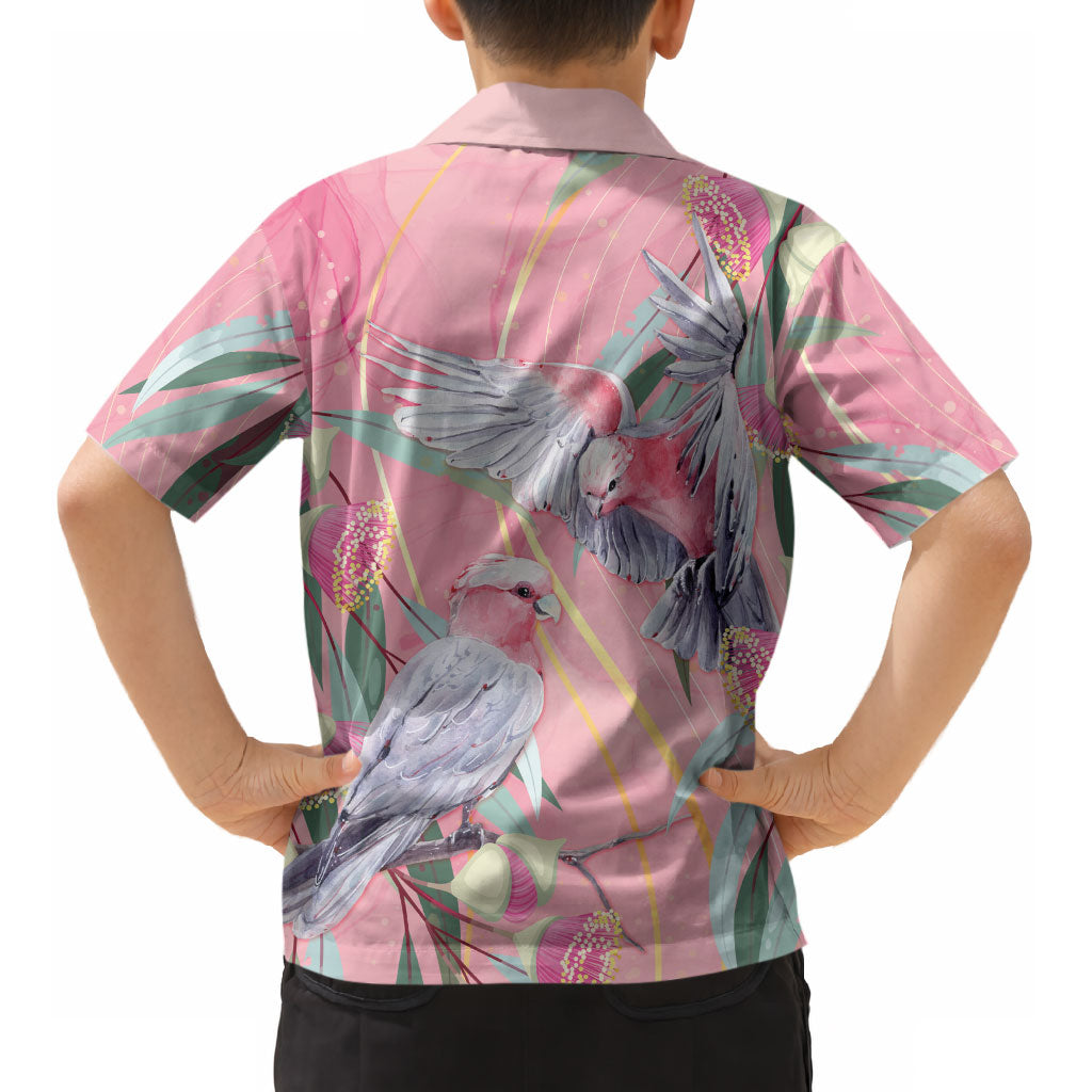Australia Breast Cancer Kid Hawaiian Shirt Pink Galah with Eucalyptus Flowers