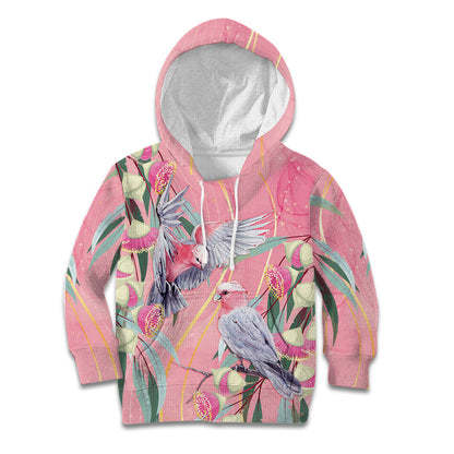 Australia Breast Cancer Kid Hoodie Pink Galah with Eucalyptus Flowers
