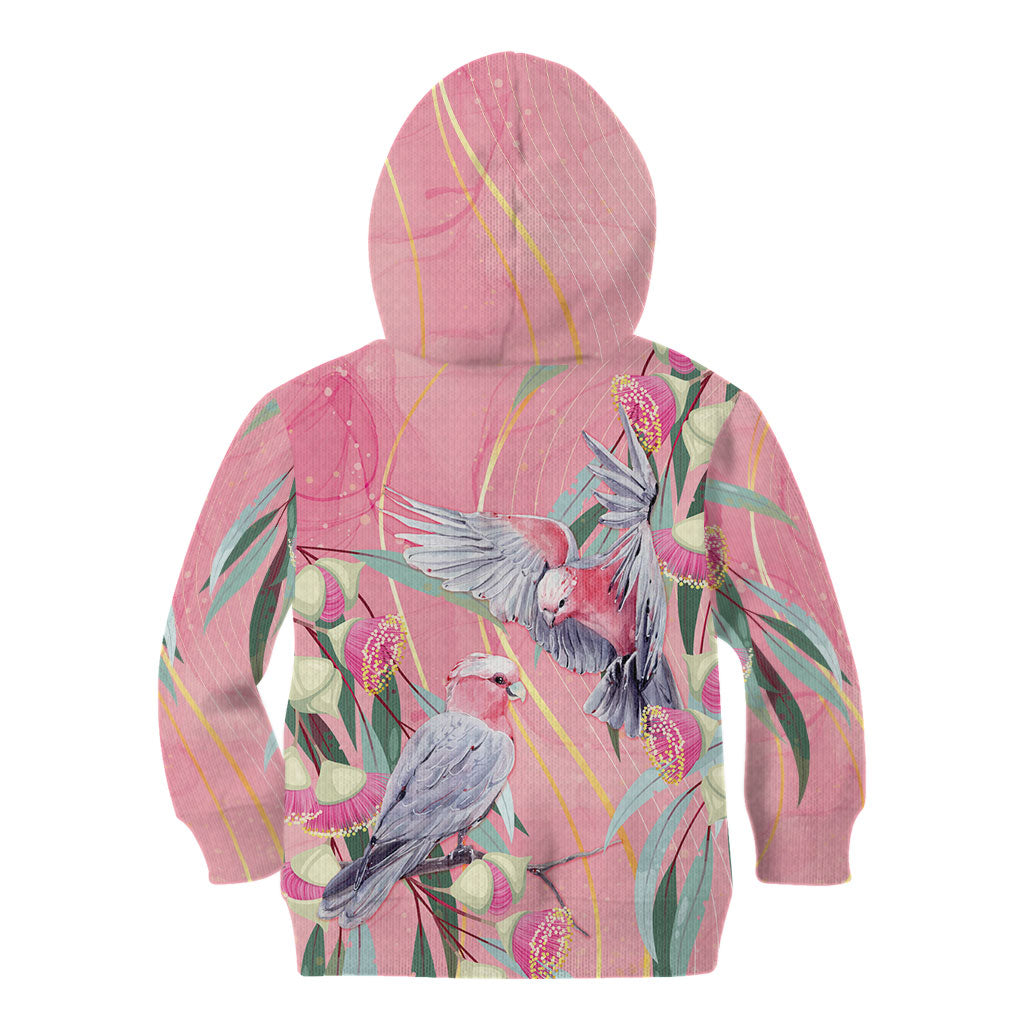 Australia Breast Cancer Kid Hoodie Pink Galah with Eucalyptus Flowers