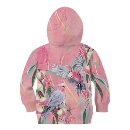 Australia Breast Cancer Kid Hoodie Pink Galah with Eucalyptus Flowers