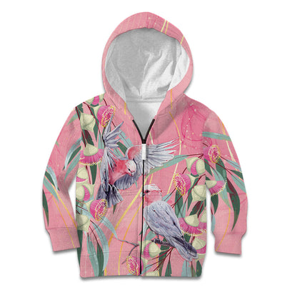 Australia Breast Cancer Kid Hoodie Pink Galah with Eucalyptus Flowers
