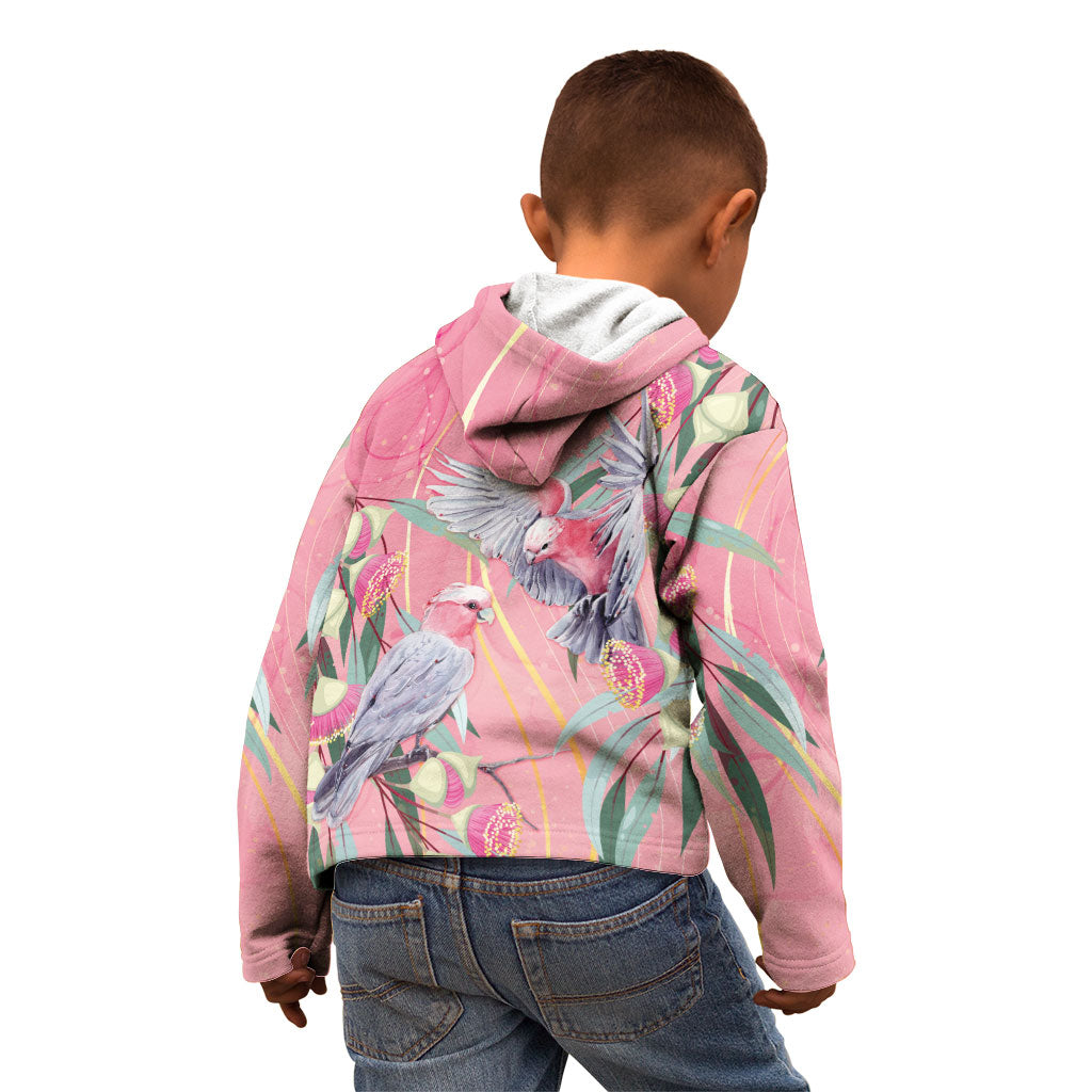 Australia Breast Cancer Kid Hoodie Pink Galah with Eucalyptus Flowers