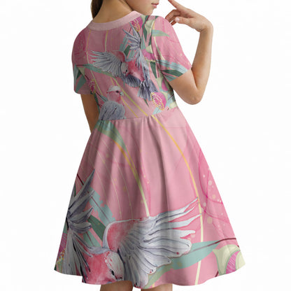 Australia Breast Cancer Kid Short Sleeve Dress Pink Galah with Eucalyptus Flowers
