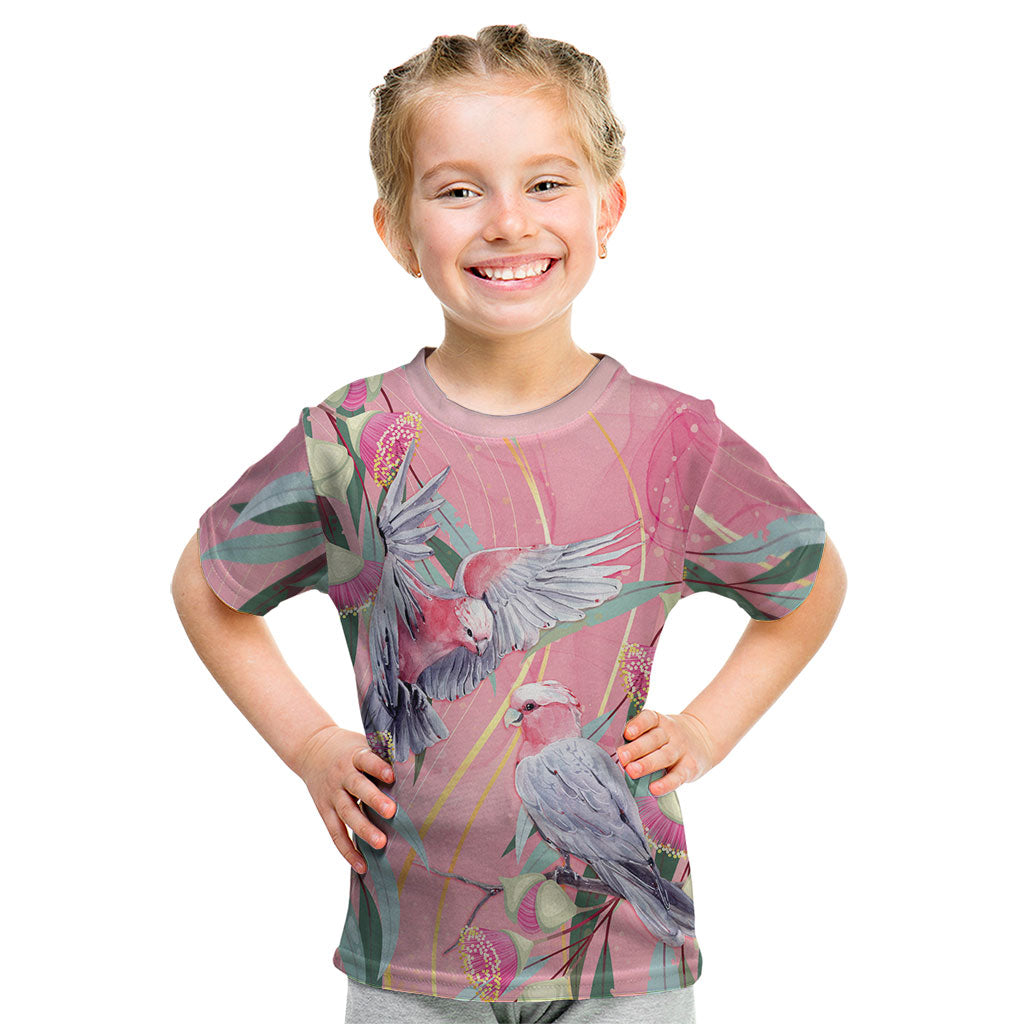 Australia Breast Cancer Kid T Shirt Pink Galah with Eucalyptus Flowers
