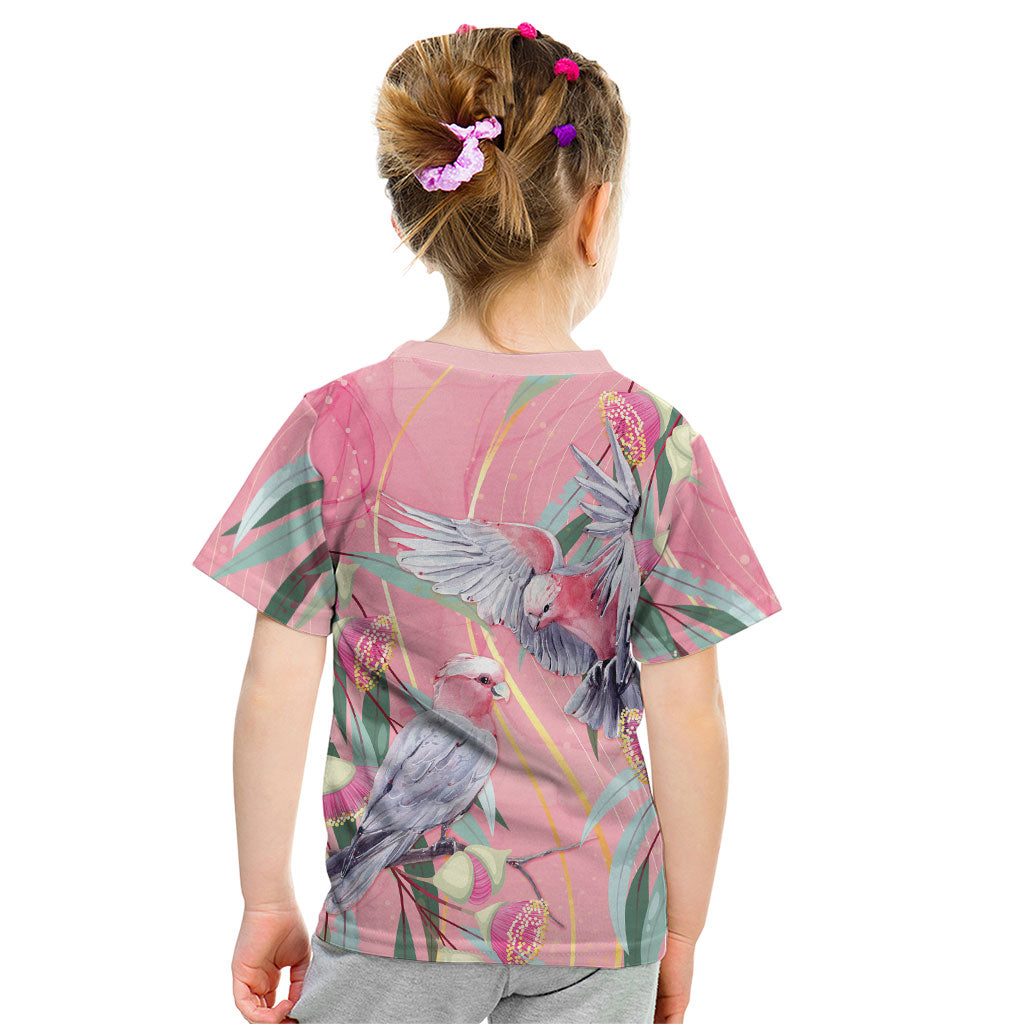 Australia Breast Cancer Kid T Shirt Pink Galah with Eucalyptus Flowers