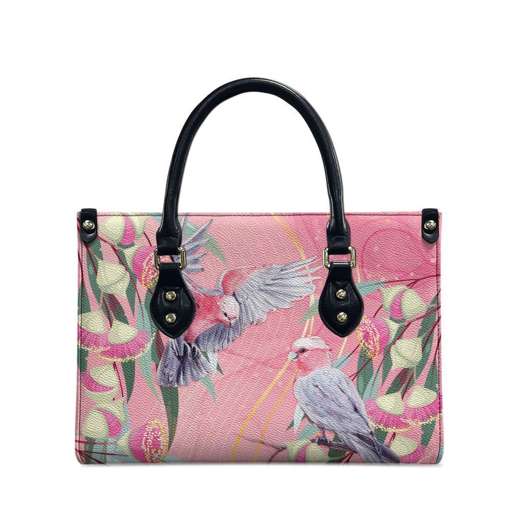 Australia Breast Cancer Leather Bag Pink Galah with Eucalyptus Flowers