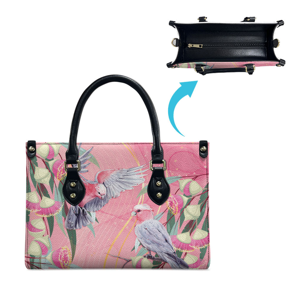 Australia Breast Cancer Leather Bag Pink Galah with Eucalyptus Flowers