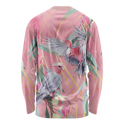Australia Breast Cancer Long Sleeve Shirt Pink Galah with Eucalyptus Flowers